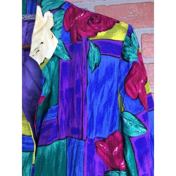 Vintage 80s Womens Blazer Vibrant Colorful Busy Print Shoulder Pads Size Large - Picture 3 of 10